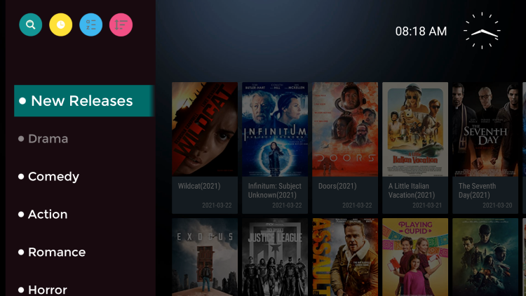 HawkTV video-on-demand library showing new releases, drama, comedy and action collections