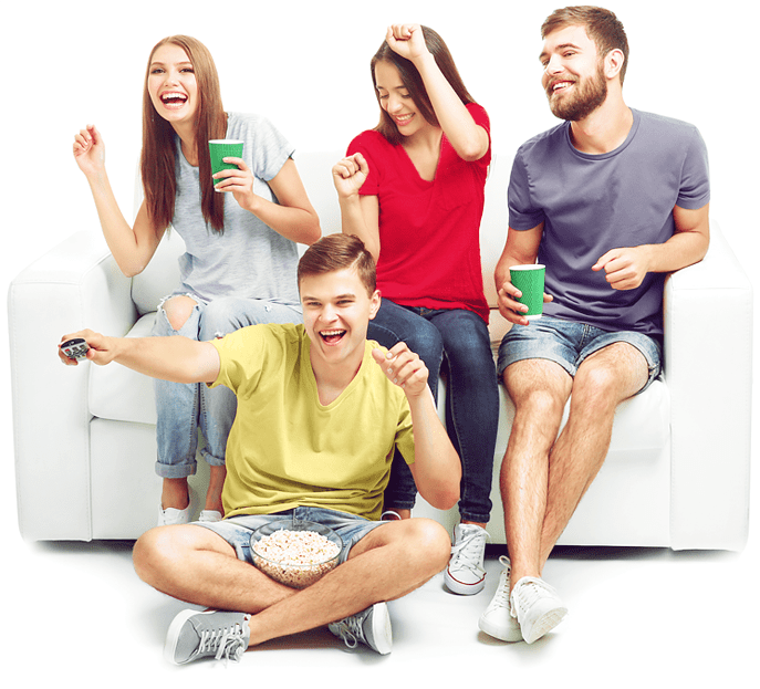 A group of friends reacting to a live match streamed through HawkTV